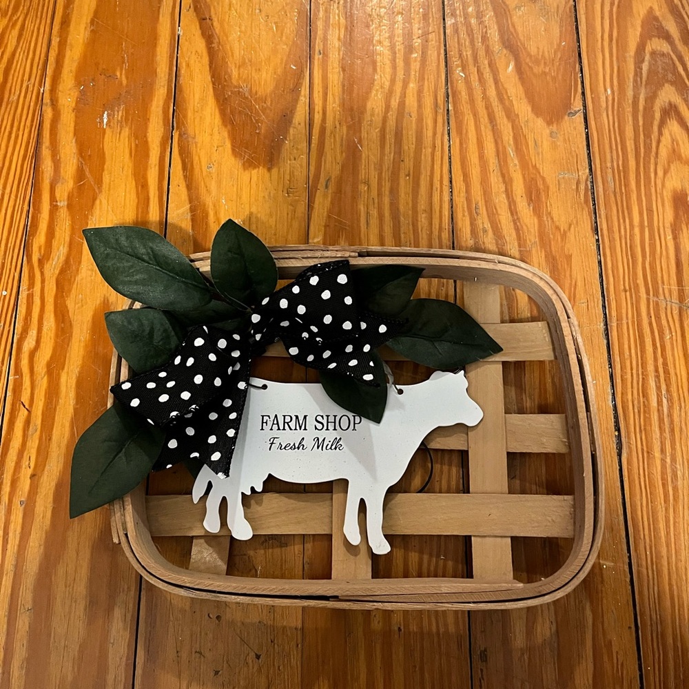 Fresh Milk Cow Wall Decor - White with Black Bow